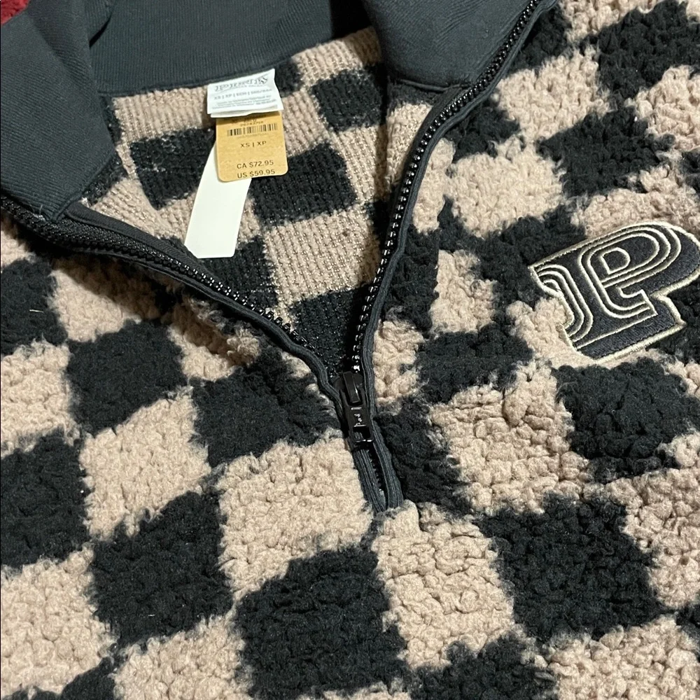 PINK Victoria's Secret Black & Cream Checkered Fleece Half-Zip Pullover Size XS - Picture 5 of 6